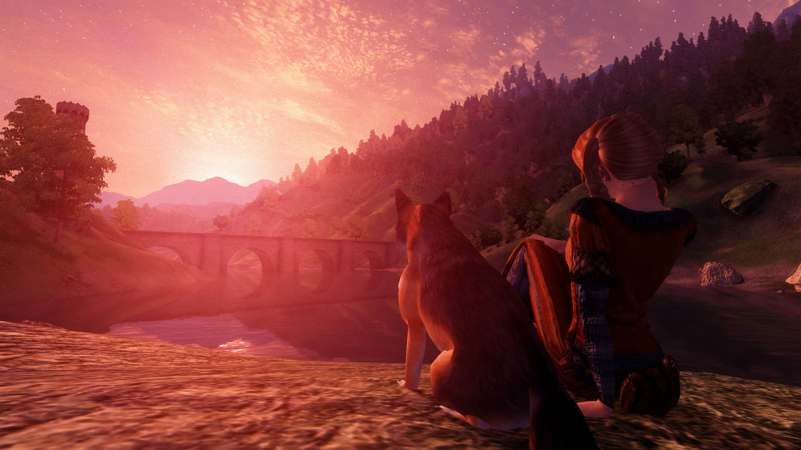 Elli and her fox Rusty watching the sunset.