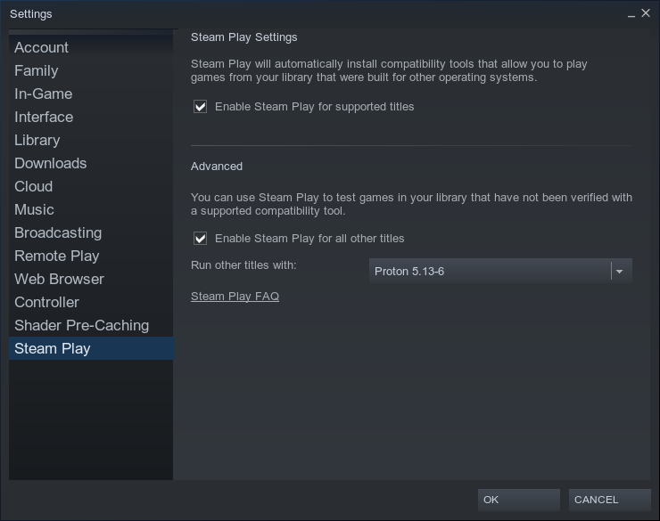 Enable Steam play for all titles